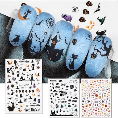 1 Sheet Halloween Series Nail Sticker Pumpkin Lantern Skeleton Spider Vampire Decals For Nail Art DIY Decoration Tools