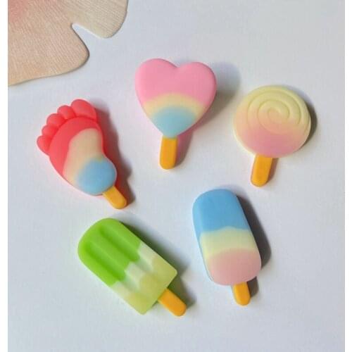 10Pcs Large Mixed Ice Cream Printed Resin Hairband Set Applique Pink Lollipop Toe Figurine DIY Craft Decor Accessory Material