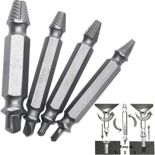 4Pcs Tools for Carpentry Screw Extractor Drill Bits Broken Damaged Bolt Remover Easy Out Double Side Bolt Stud Screw Extractors
