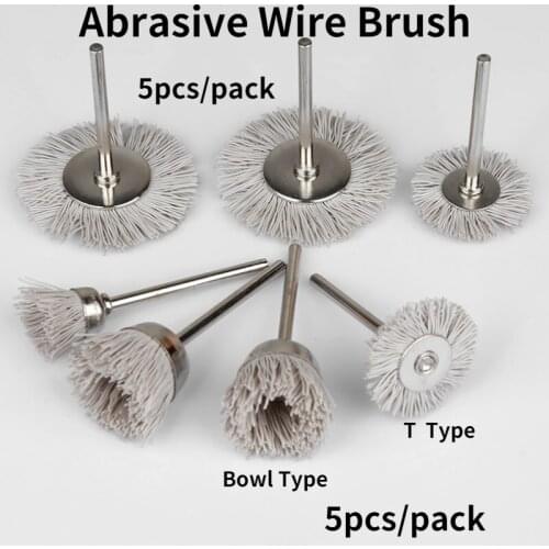 5 pcs Mini Abrasive Wire Brush / Abrasive Wire Nylon Brush / Wood Carving Root Carving Groove Polishing / T Shaped Bowl Brush