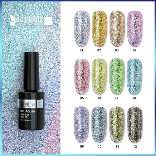 Beautilux Rainbow Nail Gel Polish Diamond Bling Holographic Dazzling Semi Permanent Nails Art Gels Varnish Manicure Lacquer 10ml