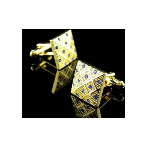 Free shipping Golden Crystal Cufflinks blue color rhinestone square design hotsale copper material cufflinks whoelsale&retail