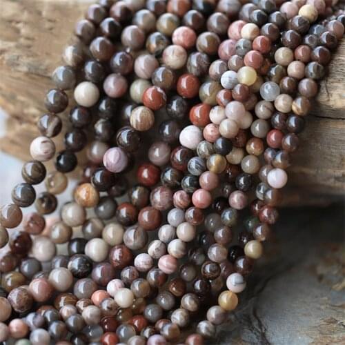 4-12mm Natural Round Tree Fossil Stone Beads For Jewelry Making Beads Bracelets For Women 15'' Needlework DIY Beads Trinket