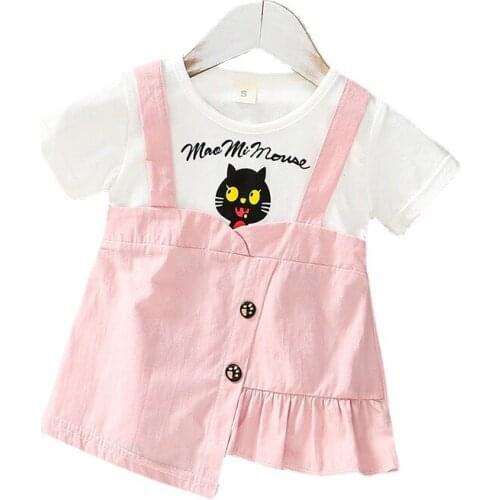 Kids Cotton Sportswear Summer Baby Girls Clothes Cute Children Short Sleeve Dress Infant Cartoon Clothing Toddler Casual Costume