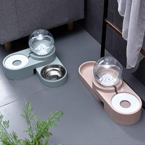 Pet Bowl Cat Double Bowls Food Water Feeder with Auto Water Dispenser 2-in-1 Cat Bowl Water Dispenser Automatic Water Storage