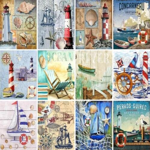 GATYZTORY Paint By Numbers For Adults Kids Lighthouse Sailboat DIY HandPainted Oil Painting Cartoon Picture Home Wall Decor Gif