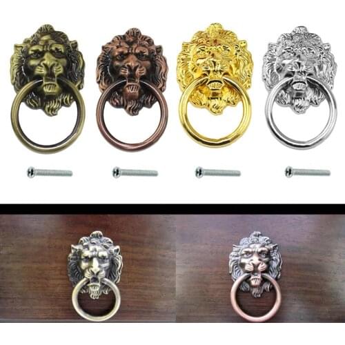 Head Lion Drawer Cabinet Door Pull Vintage Dragon Drawer Knobs Head Handle Ring Hardware Dresser Retro Dragon furniture handles