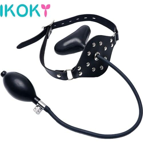 IKOKY Oral Fixation Adult Games Flirting Inflatable PU Leather Band Mouth Gag Mouth Stuffed Restraints Sex Toys for Couples