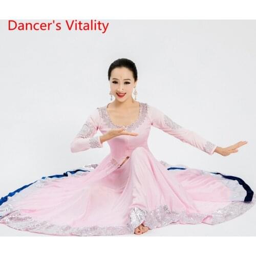 Indian Dance Printing Slim Fit Imitated Silk Fiber Splicing Coat Skirt Set Women Adult Oriental Belly Dance Performance Suit
