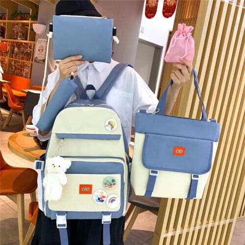 4 Pcs Set School Bags Fashion Women Backpack Light Female Backpacks Waterproof Teenager Girls SchoolBag Nylon School Backpack