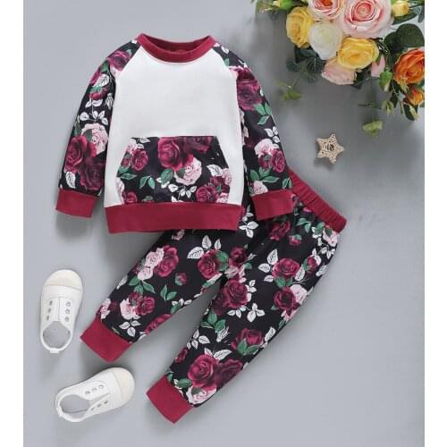 Spring Autumn Kids Baby Girl Long Sleeve Pullover Sweatshirt Tops Flower Long Pant 2PCS Girls Clothing Set