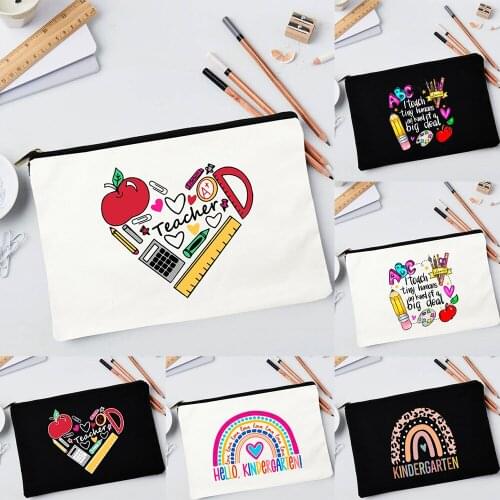 Teach Love Inspire Teacher Makeup Cosmetic Bags Zipper Pencil Pouch Large Make Up Organizer Bag Box Back To School Gift Handbag