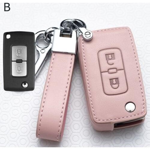 Leather Car Key Case Cover for Mitsubishi Lancer 10 Outlander 3 Pajero sport 2button Flip key