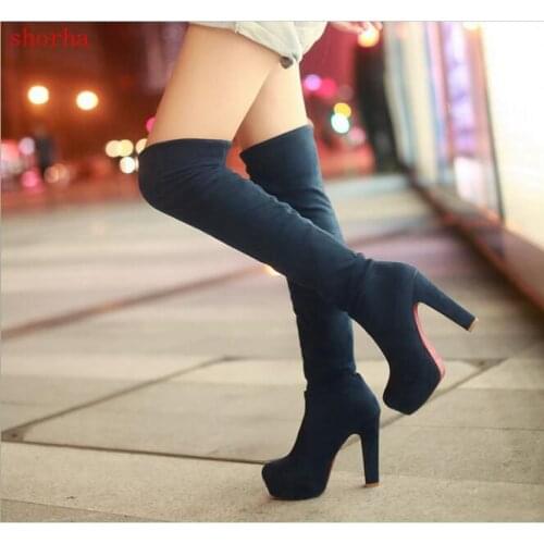 Beautiful New Women Boots Sexy Fashion Over the Knee Boots Sexy Thin Square Heel Boot Platform Woman Shoes Black size 34-42