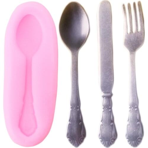 Spoon Fork Knife Silicone Molds Cupcake Topper Fondant Mould Cake Decorating Tools Candy Clay Chocolate Gumpaste Moulds