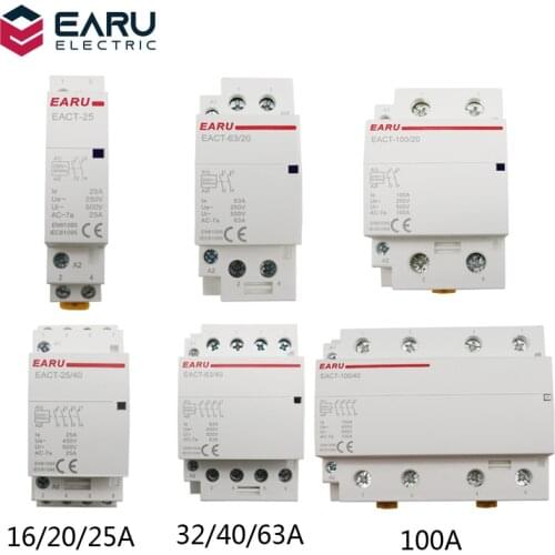 2P/4P 16-100A AC 220V DC 12V/24V 50/60Hz Din Rail Household AC Modular Contactor Switch Controller DIY Smart Home Hotel