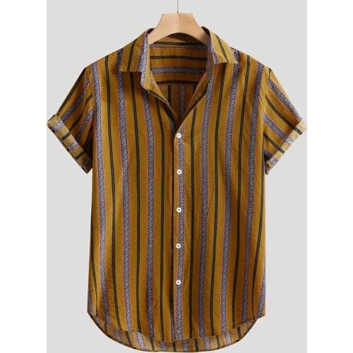 Khaki Stripe Men Shirt Streetwear Chemise Homme Formal Wear Streetwear Camisas Hombre Cotton Polyester Mens Shirts Printed Shirt