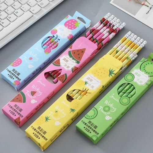 12pcs/lot Fruits Watermelon Strawberry Standard Wood Pencil Set Writing Drawing Tool School Office Supply Student Stationery