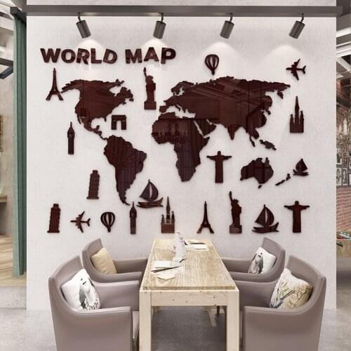New World Map Acrylic 3d Three-dimensional Wall Stickers Living Room Bedroom Office Decoration Creative DIY Wall Art Sticker