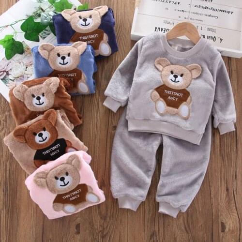 Baby Boy Clothing Sets Children 1-6Y Kids Bear Sweater Tracksuits Sport Suits Top+Pants 2pcs Set Flannel Cute Keep Warm For Girl