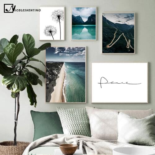 Dandelion Mountain Lake Reflection Picture Nature Scandinavian Poster Nordic Decoration Landscape Print Wall Art Canvas Painting