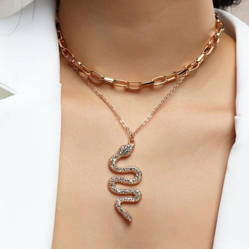 VKME Trendy Crystal Snake Dangle Gold Chain Necklace For Women Multilayer Vintage Thick Chains Choker Necklaces 2021 Jewelry