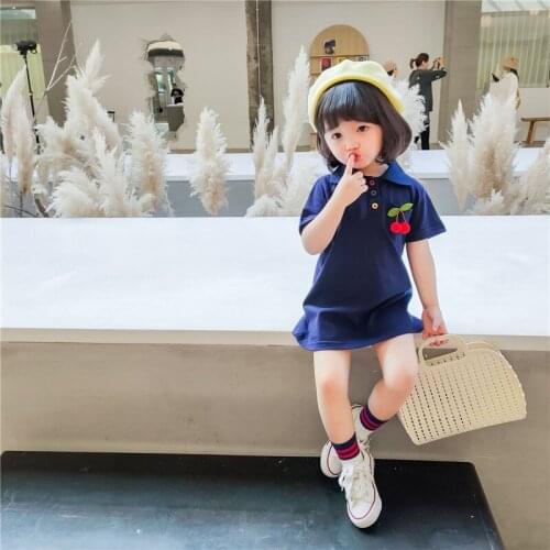 Baby Girls Dress Casual Cherry Short Sleeve Kids Dresses For Girls Toddler Clothing Loose Lapels Long T-shirt 1 2 3 4 5 6 Years