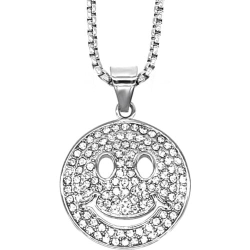 LUXTA Iced Out Smiley Hiphop Pendant Silver Gold Color AAAAA Zirconia Mens Hip Hop Stainless Steel Necklace Chain Rock Jewelry