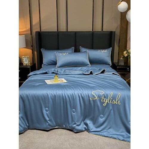 Ice Silk Summer Quilt Tencel Airable Cover Washed Silk Summer Blanket Four-Piece Set