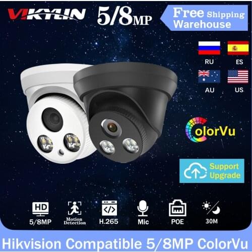 Hikvision Compatible IP Camera ColorVu 5MP 8MP H.265 POE Bulit-in MIC P2P Mini Security CCTV Video Dome Camera Support Onvif NVR