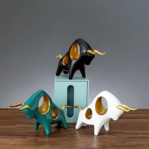 Gold Cattle Resin Statue Ox Nordic Home Decor Bull Sculpture TV Cabinet Office Ornament Crafts Abstract Animal Figurine Crafts