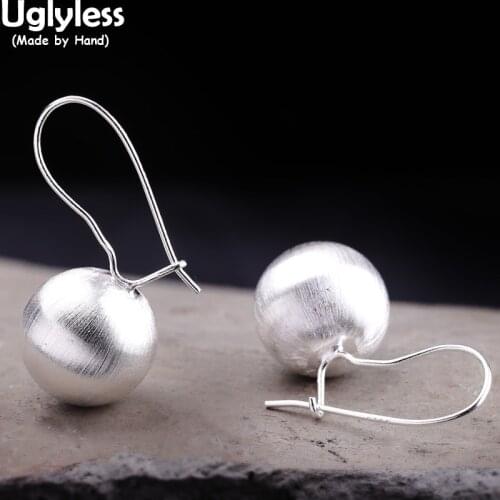 Uglyless 14MM Matte Hollow Balls Ear Hoops for Women Real 925 Sterling Silver Earrings Jewel Lovely Silver Candy Brincos Bijoux