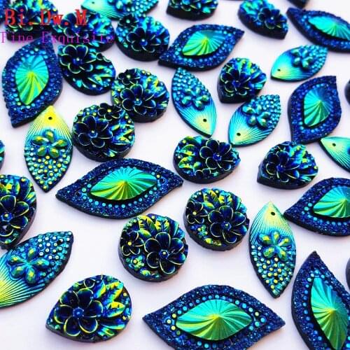 SATISFIED Resin Mix Shape Loose Dark Blue Sew on Rhinestones Stones and Crystals Strass for Sewing Costume Evening Wedding Dress