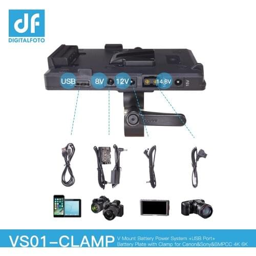 V Mount Battery Plate with Clamp+D-Tap to BMPCC 4K 6K Cable+LP-E6 NP-FW50 Dummy Battery for Sony Canon Camera