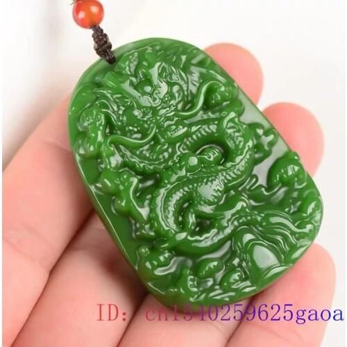 Green Jade Dragon Pendant Necklace Men Natural Chinese Gifts Jadeite Women Charm Carved Jewelry Amulet Fashion