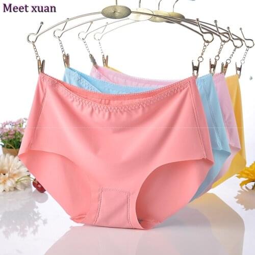 Women fashion Sexy Panties Seamless Underwear Briefs Ice Silk lingerie plus size S M L XL XXL XXXL customization design