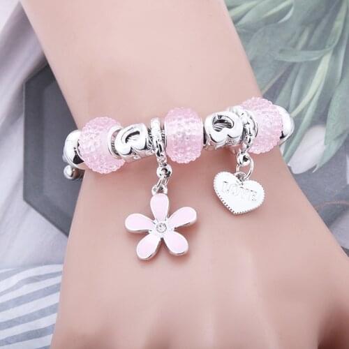 Five Colors Fashion Heart Flower Starfish Chain Women Bangles Beaded Charm Brand Bracelet Jewelry Crystal Shape Holiday Gifts