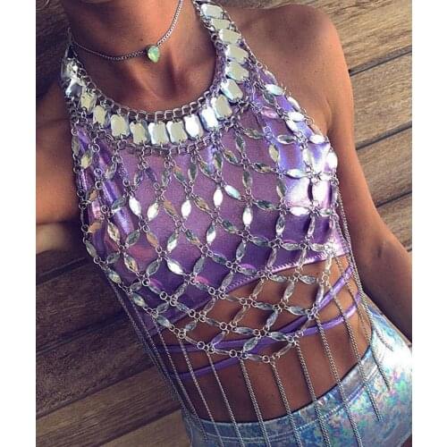 NEW Body Sexy Bikini Chest Belly Belt Indian Bling Sequin Silver Color Tassel Iron Chain Body Jewelry Women Festival Part