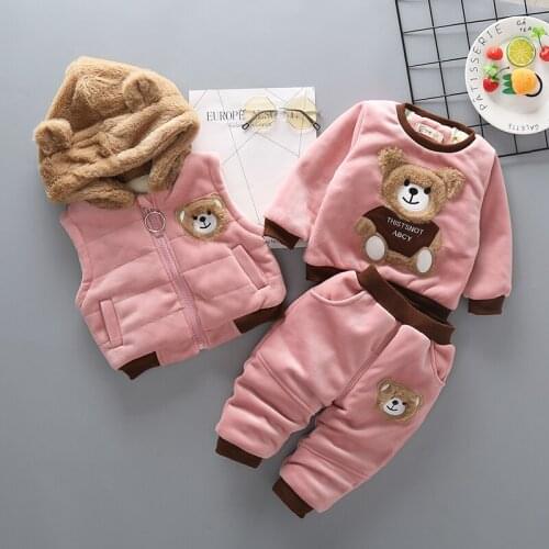 Winter Baby Boys/Girls Clothing Set Tricken Fleece Children Hooded Outerwear Tops Pants 3PCS Outfits Kids Toddler Warm Costume