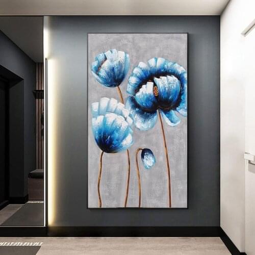 100% Hand Painted Oil Painting Huge Size Grey Blue Simple Abstract Flower On Canvas Wall Art For Living Room Decor No Frame
