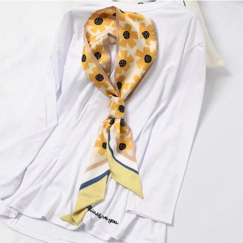 2021 Sunflowers Printing Women Hair Tie Band Kerchief Wrist Ribbons Fashion Head Neck Satin Bag Scarves Long Silk Scarf