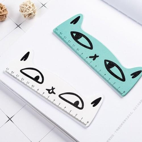 24 pcs/lot Wooden Cat Ruler Cartoon 15cm Measuring Straight Rulers Drawing Tool Promotional Stationery gift school supplies
