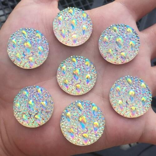 8pcs 25mm White AB Resin Water droplets pattern Flat back Round Rhinestone Wedding buttons diy -Y690