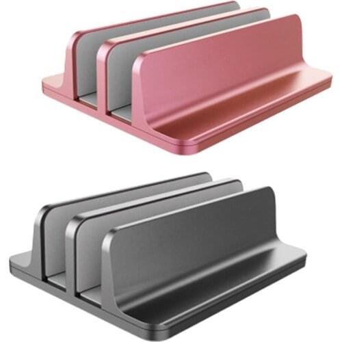 Aluminum Space-saving Laptop Vertical Stand Desktop Erected Holder for MacBook Pro Adjustable Bookshelf 2 Slots Notebook Bracket