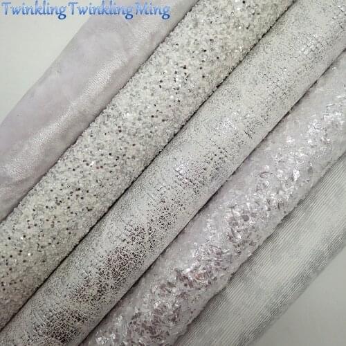 WHITE Glitter Fabric, Metallic Faux Fabric,Synthetic Leather Fabric Sheets,Velvet Fabric For Bow A4 21x29CM Twinkling Ming XM817
