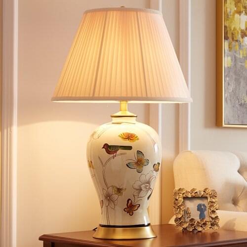 Free Shipping Retro Chinese Style Ceramic Table Lamp Bedside Lamp For Living Room Corner Table Sofa Pastoral Bedroom
