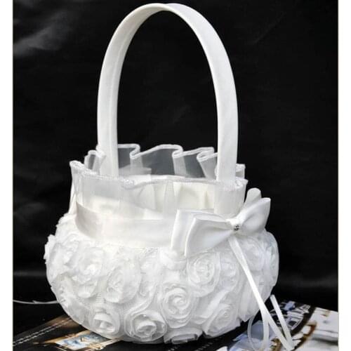 Flower Girl Basket for Ceremony Wedding Party Decoration Love Case Satin Basket Storage Candy Small Gift Confetti Card Container