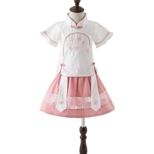 Childrens Hanfu Summer Girls' Chinese Dress Cheongsam Clothes for Girls Age 2 6 7 8 10 Years Babygirl Clothes Cotton