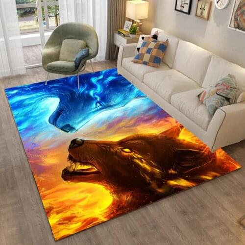 Home Decoration 3D Animal Wolf Carpet Flannel Anti-slip Girls Bedroom Area Rugs Child Play Floor Mat Cartoon Living Room Carpets