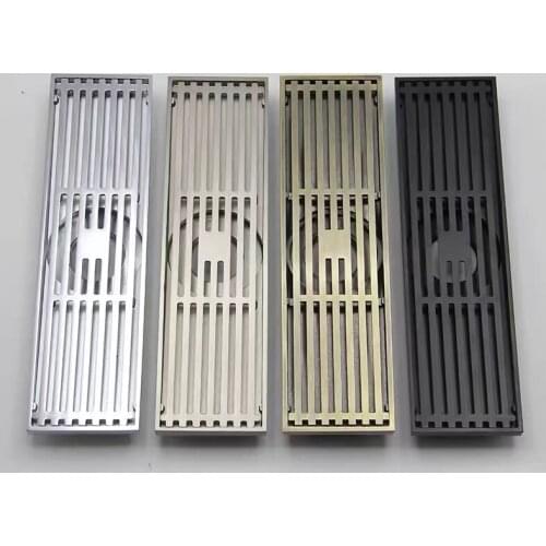 LIUYUE Shower Drain Black Brass Bathroom Rectangle Shower Floor Drain 8*30 cm Wire Strainer Cover Waste Drain Anti-Odor Drain